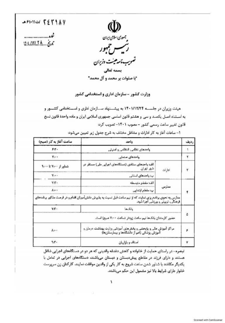 بازگشت ساعت اداری ادارات و نهادها به روال عادی