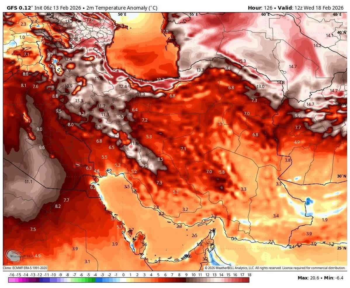 احتمال شکسته شدن رکورد بالاترین دمای دوره آماری فصل زمستان در هفته اخیر